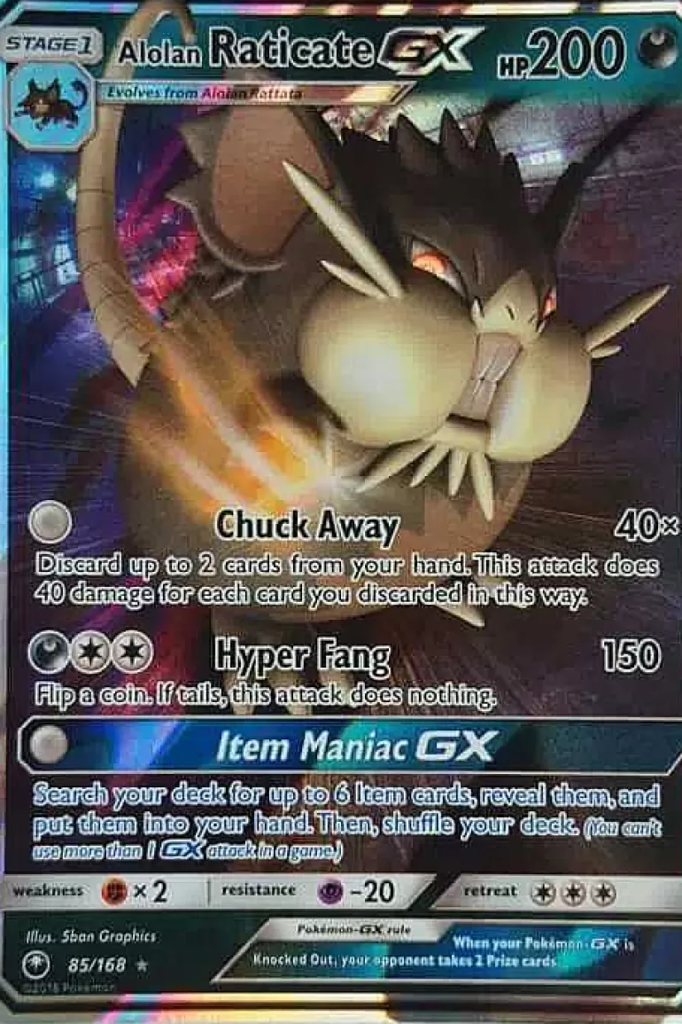 Pocket Monster Pokémon Kort-Alolan Raticate Gx 85/168