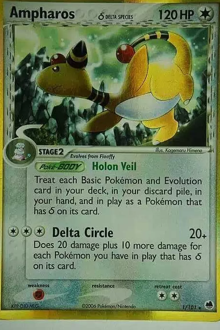 Pocket Monster Pokémon Kort-Ampharos (Delta Species) 1/101 Holo Rare