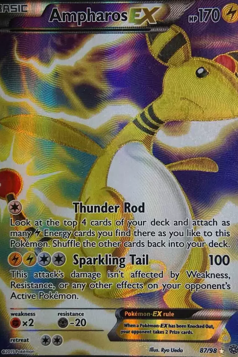Pocket Monster Pokémon Kort-Ampharos Ex 87/98 Full Art