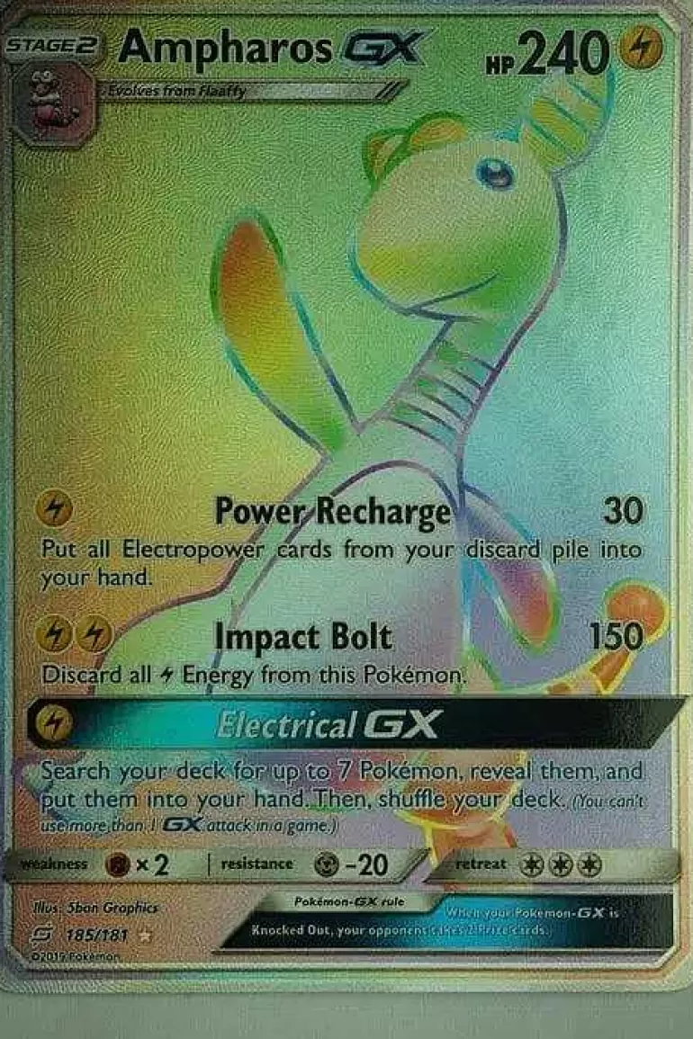 Pocket Monster Pokémon Kort-Ampharos Gx 185/181 Hyper Rare