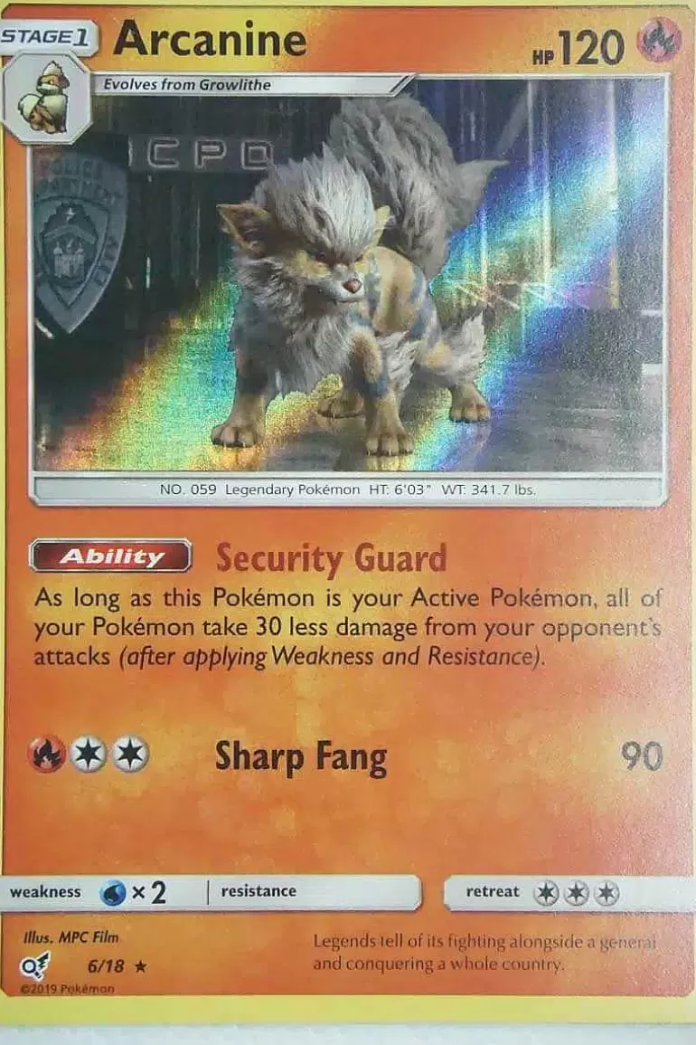 Pocket Monster Pokémon Kort-Arcanine 6/18 Holo Rare