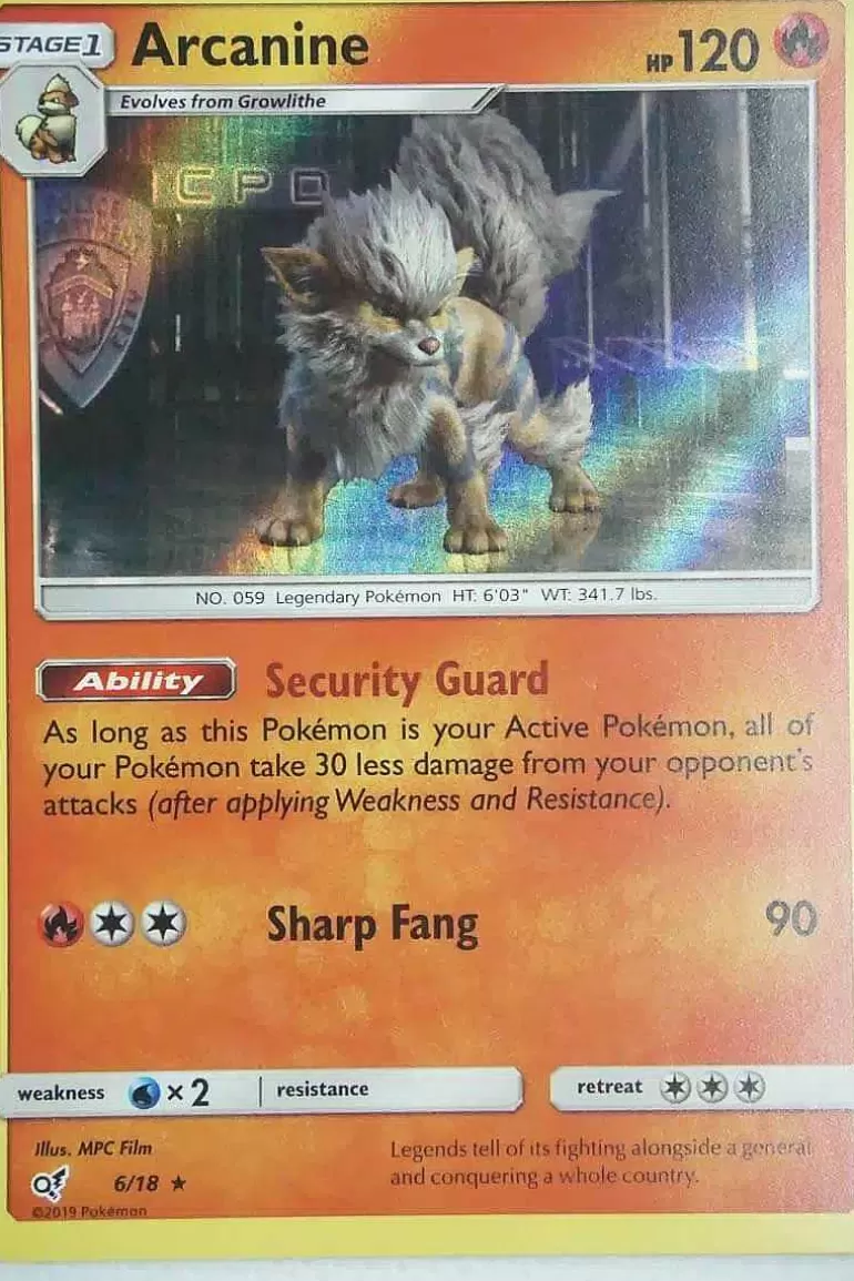 Pocket Monster Pokémon Kort-Arcanine 6/18 Holo Rare