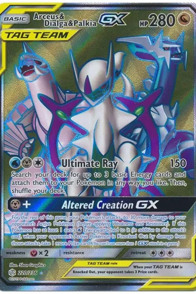 Pocket Monster Pokémon Kort-Arceus & Dialga & Palkia Gx 220/236 Full Art