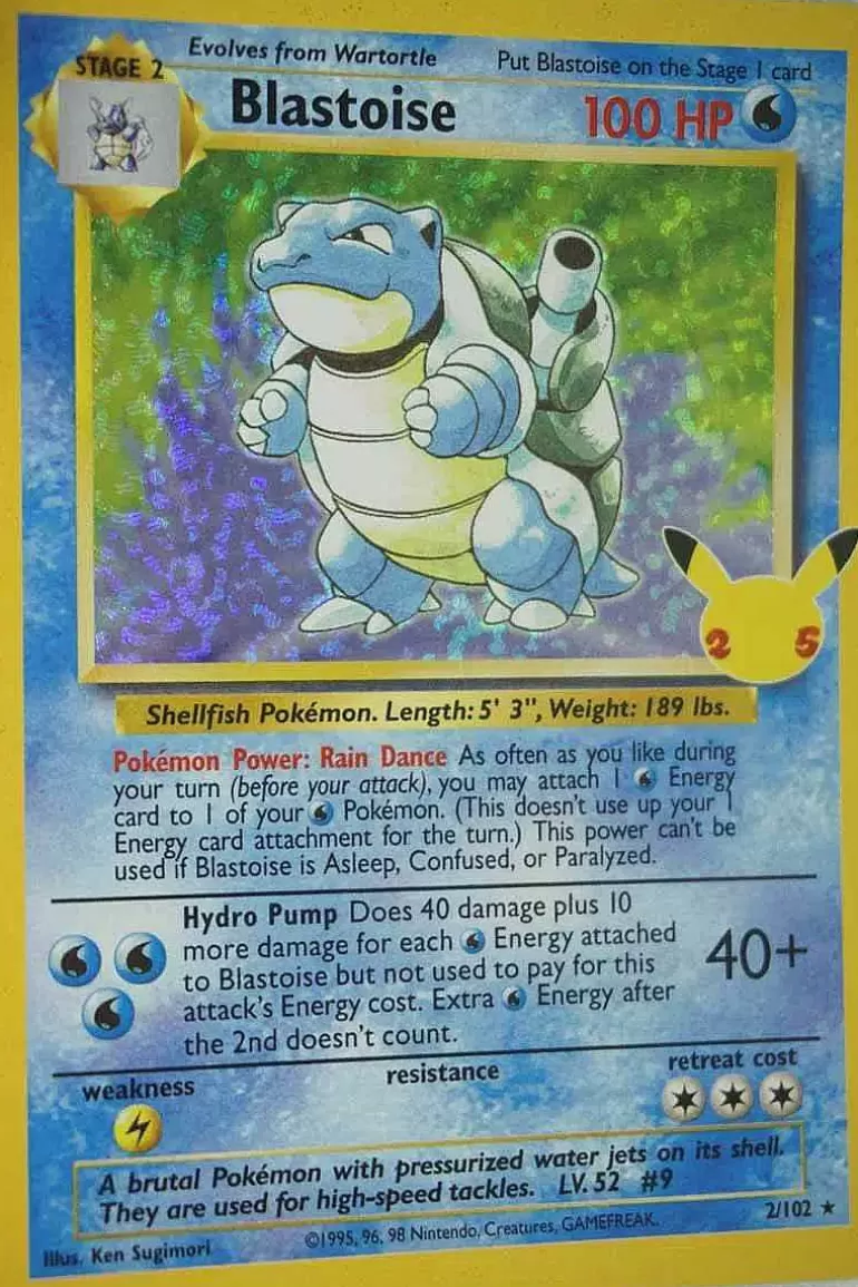 Pocket Monster Pokémon Kort-Blastoise 2/102 Holo Rare Classic Collection