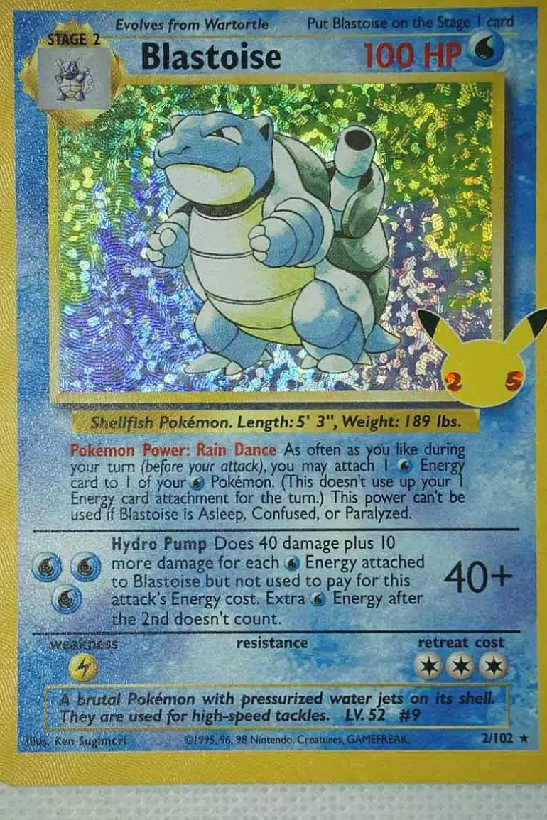Pocket Monster Pokémon Kort-Blastoise 2/102 Holo Rare Classic Collection