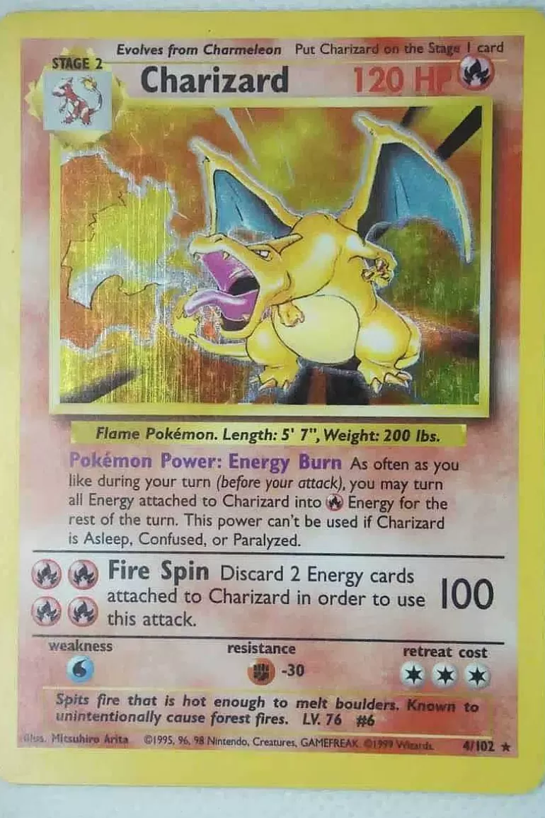 Pocket Monster Pokémon Kort-Charizard 4/102 Holo Rare