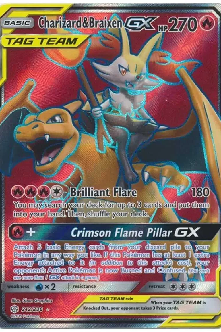 Pocket Monster Pokémon Kort-Charizard & Braixen Gx 212/236 Full Art