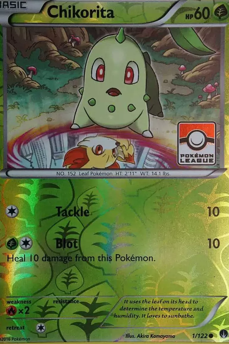 Pocket Monster Pokémon Kort-Chikorita 1/122 League Promo Reverse Holo