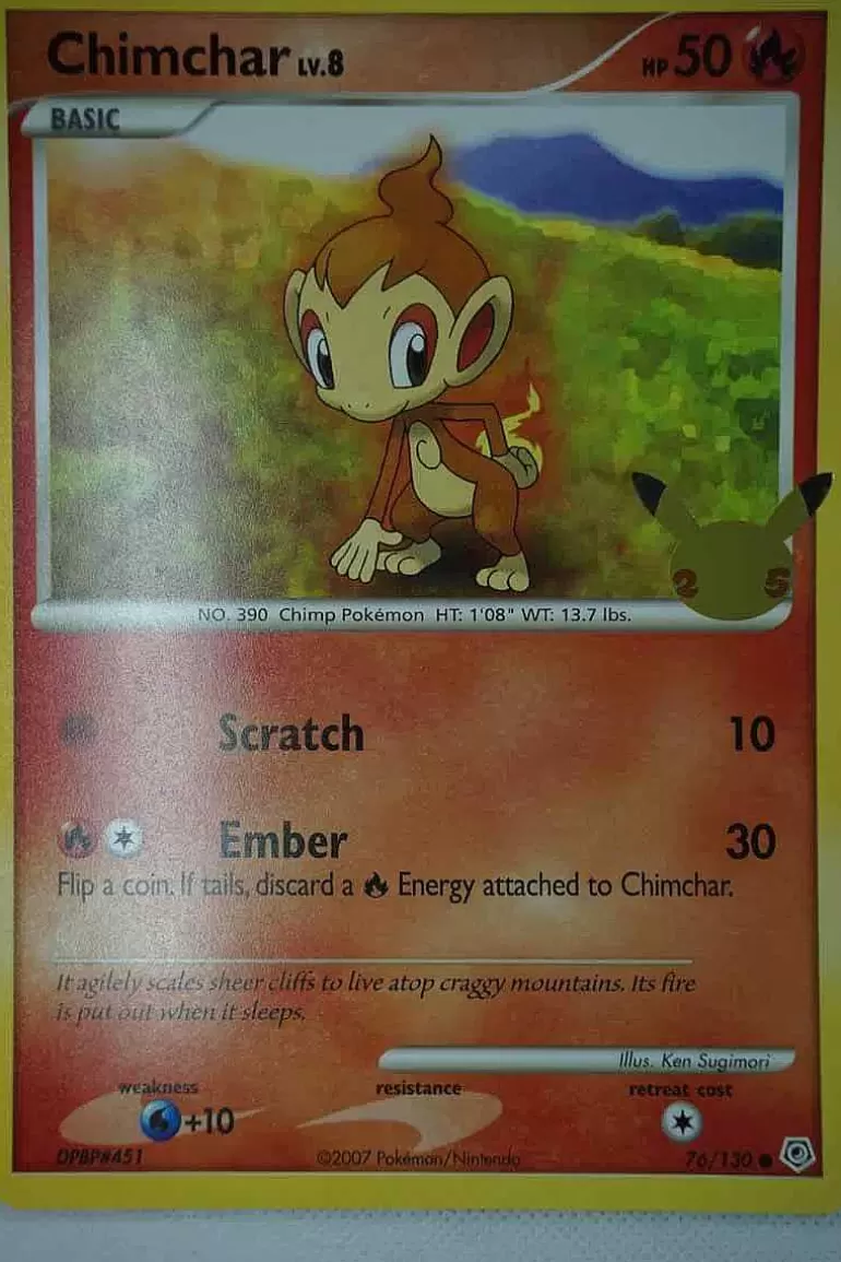 Pocket Monster Pokémon Kort-Chimchar 76/130 25 Ars Jubilaeum Stor