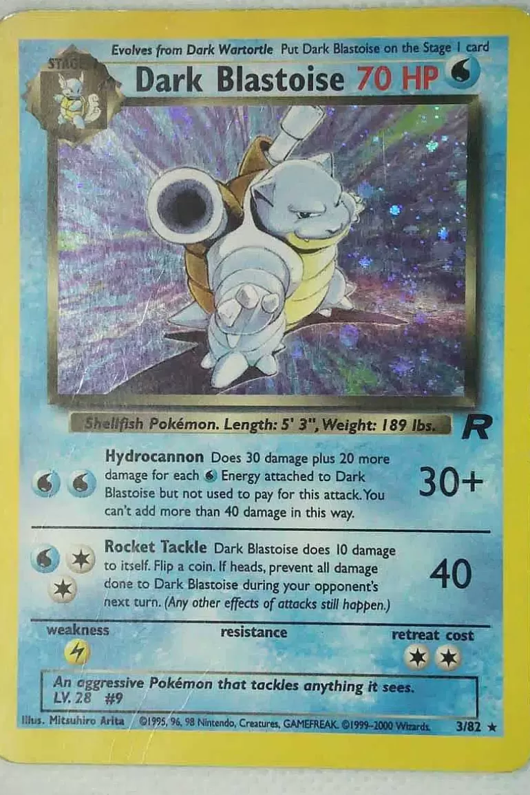 Pocket Monster Pokémon Kort-Dark Blastoise 3/82 Holo Rare Brugt