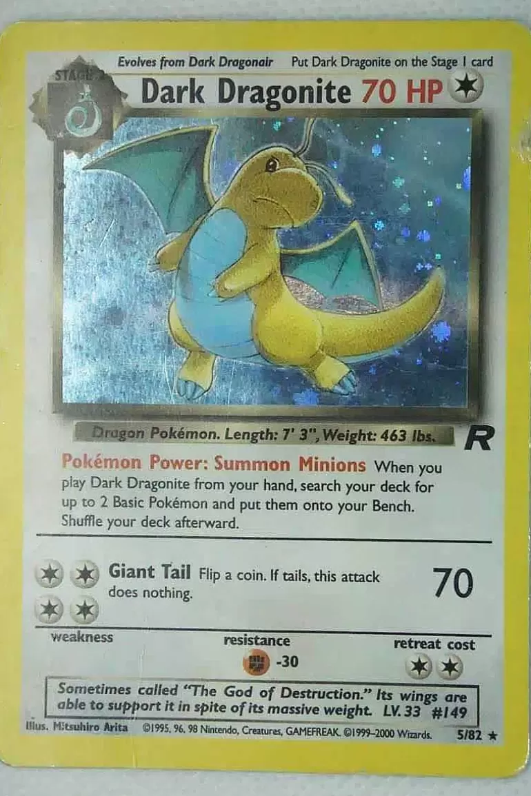 Pocket Monster Pokémon Kort-Dark Dragonite 5/82 Holo Rare Brugt