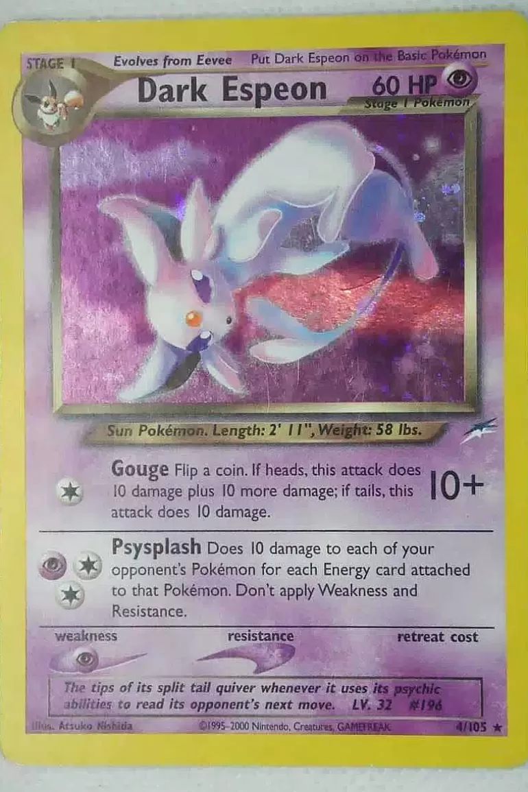 Pocket Monster Pokémon Kort-Dark Espeon 4/105 Holo Rare Brugt