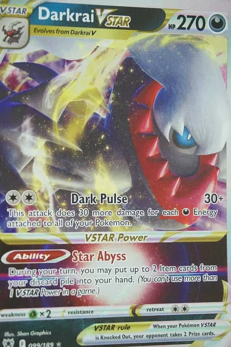 Pocket Monster Pokémon Kort-Darkrai Vstar 099/189