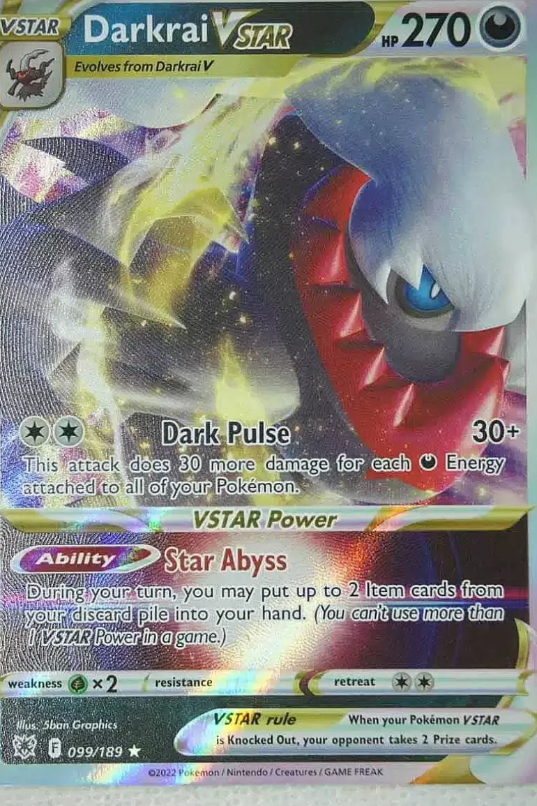 Pocket Monster Pokémon Kort-Darkrai Vstar 099/189