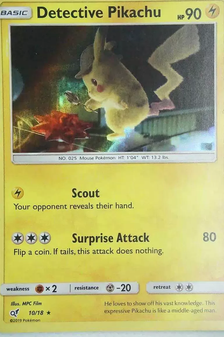 Pocket Monster Pokémon Kort-Detective Pikachu 10/18 Holo Rare