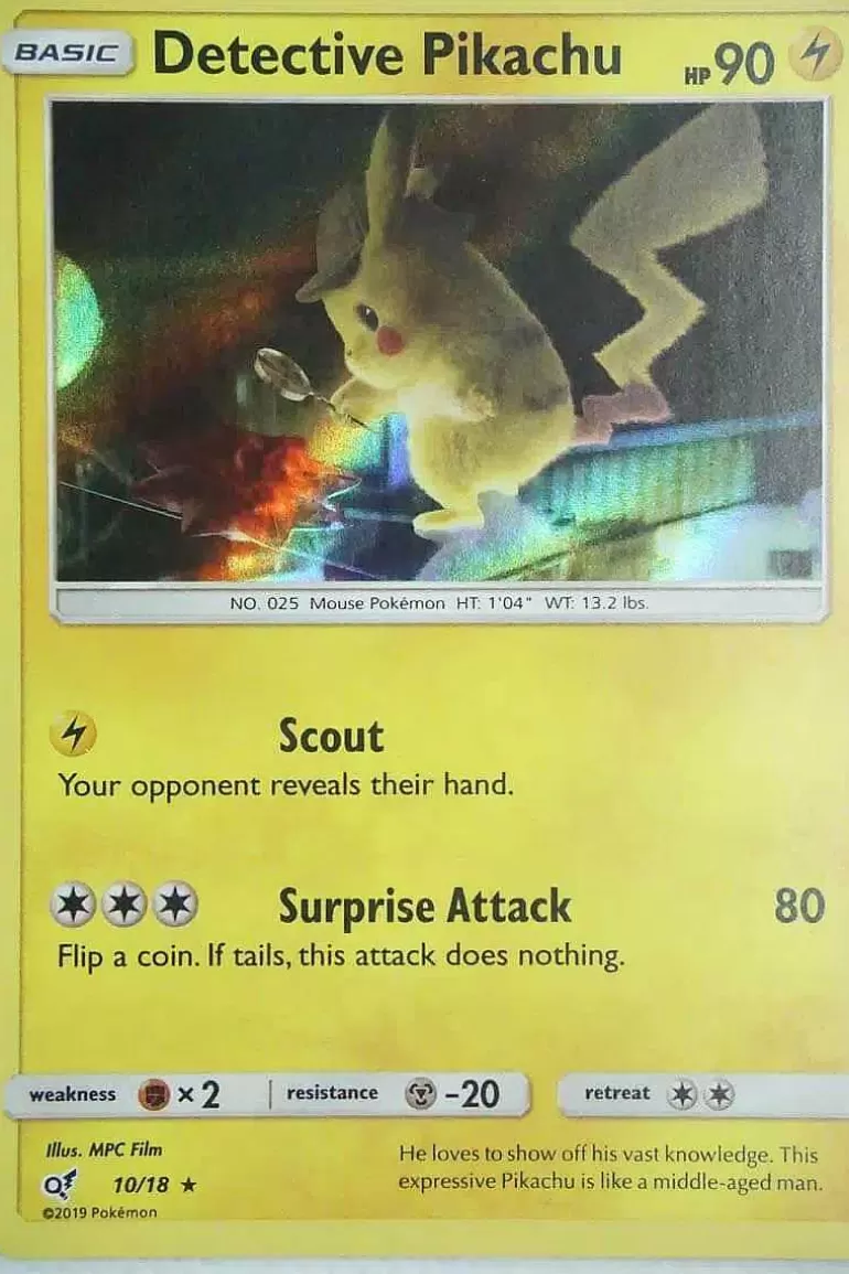 Pocket Monster Pokémon Kort-Detective Pikachu 10/18 Holo Rare