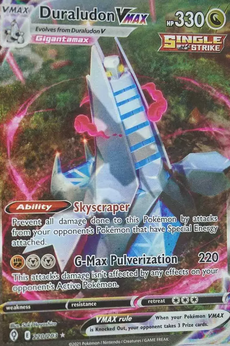 Pocket Monster Pokémon Kort-Duraludon Vmax 220/203 Alternate Art Secret Rare