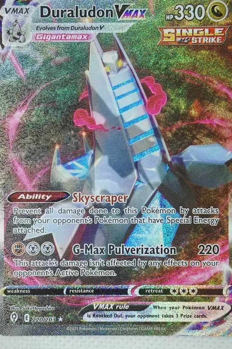 Pocket Monster Pokémon Kort-Duraludon Vmax 220/203 Alternate Art Secret Rare