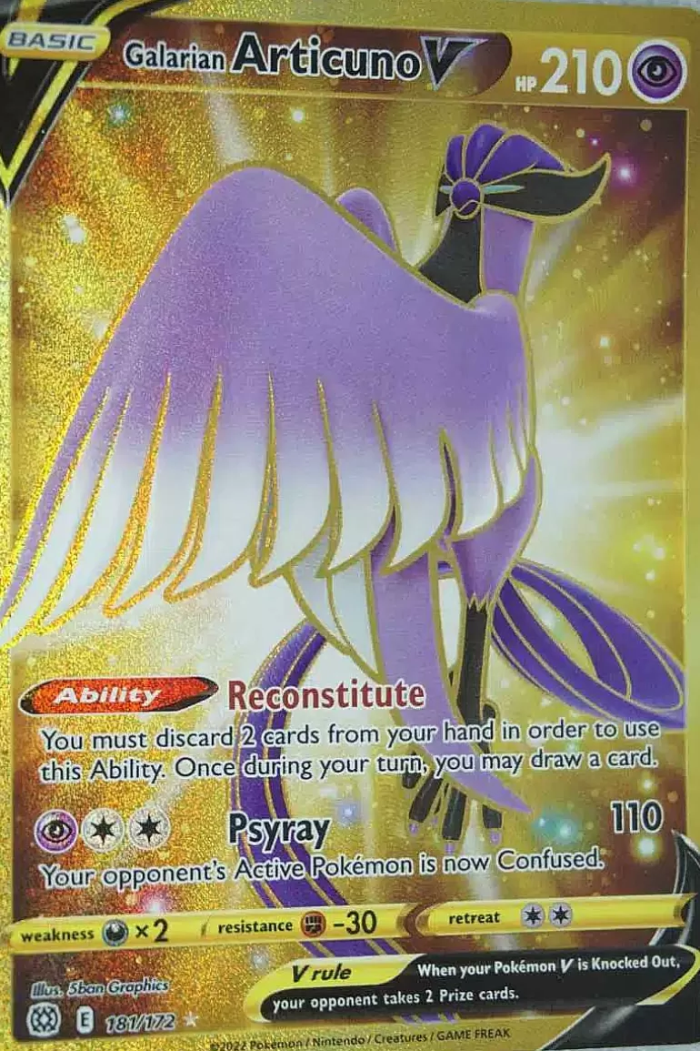Pocket Monster Pokémon Kort-Galarian Articuno V 181/172 Secret Rare
