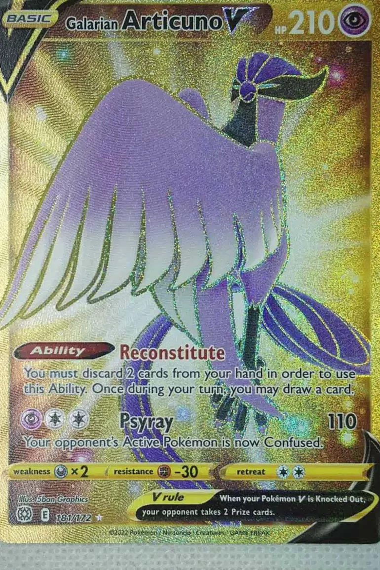 Pocket Monster Pokémon Kort-Galarian Articuno V 181/172 Secret Rare