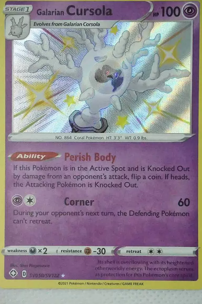 Pocket Monster Pokémon Kort-Galarian Cursola Sv50/Sv122 Shiny Rare