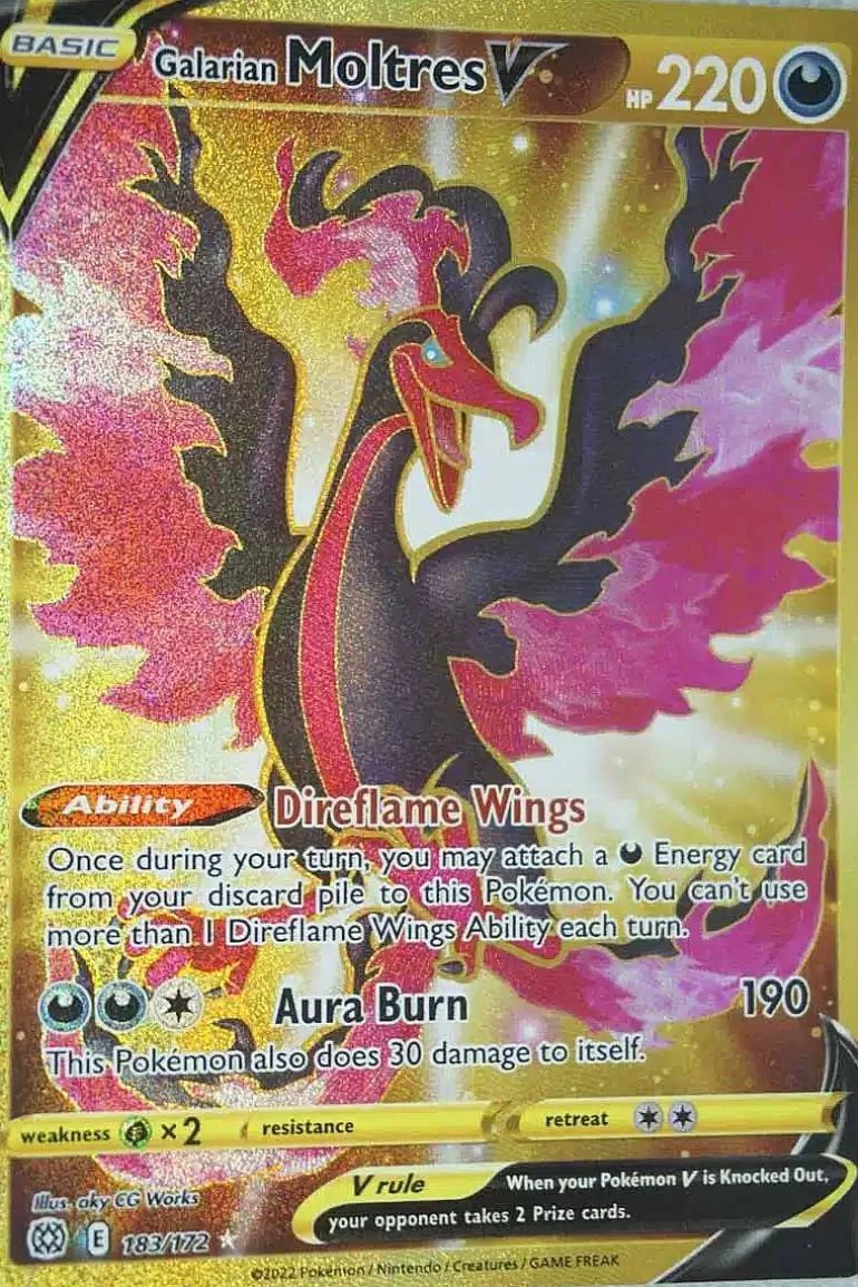 Pocket Monster Pokémon Kort-Galarian Moltres V 183/172 Secret Rare
