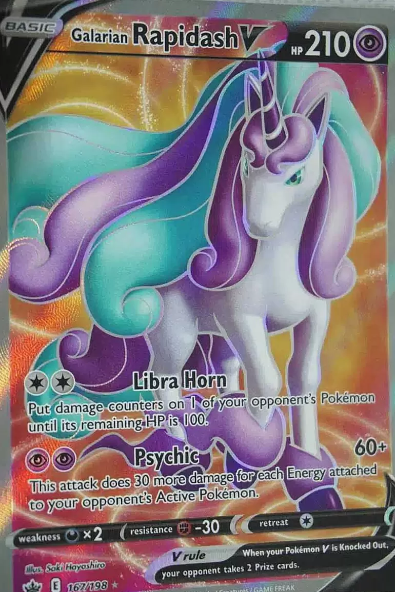 Pocket Monster Pokémon Kort-Galarian Rapidash V 167/198 Full Art