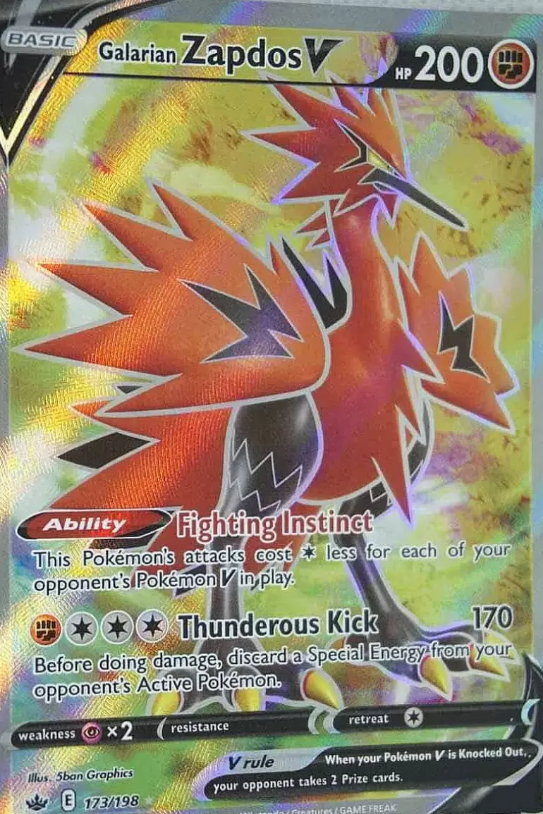 Pocket Monster Pokémon Kort-Galarian Zapdos V 173/198 Full Art