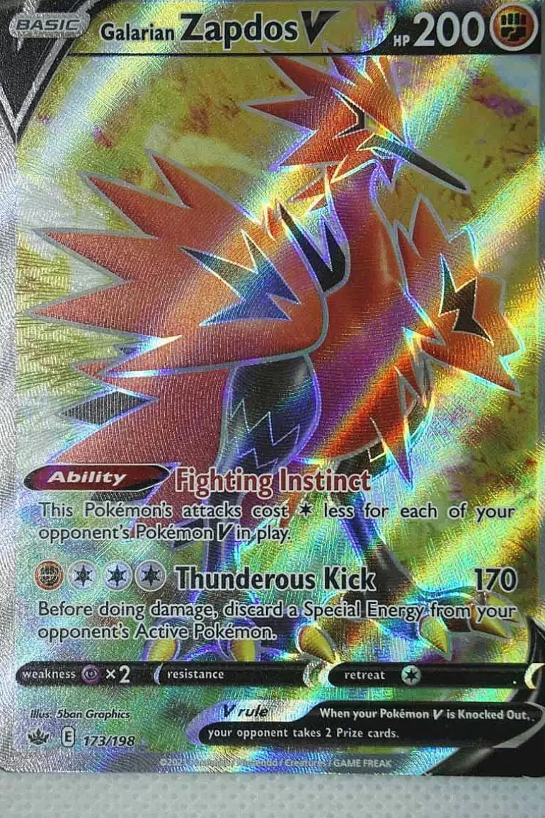 Pocket Monster Pokémon Kort-Galarian Zapdos V 173/198 Full Art