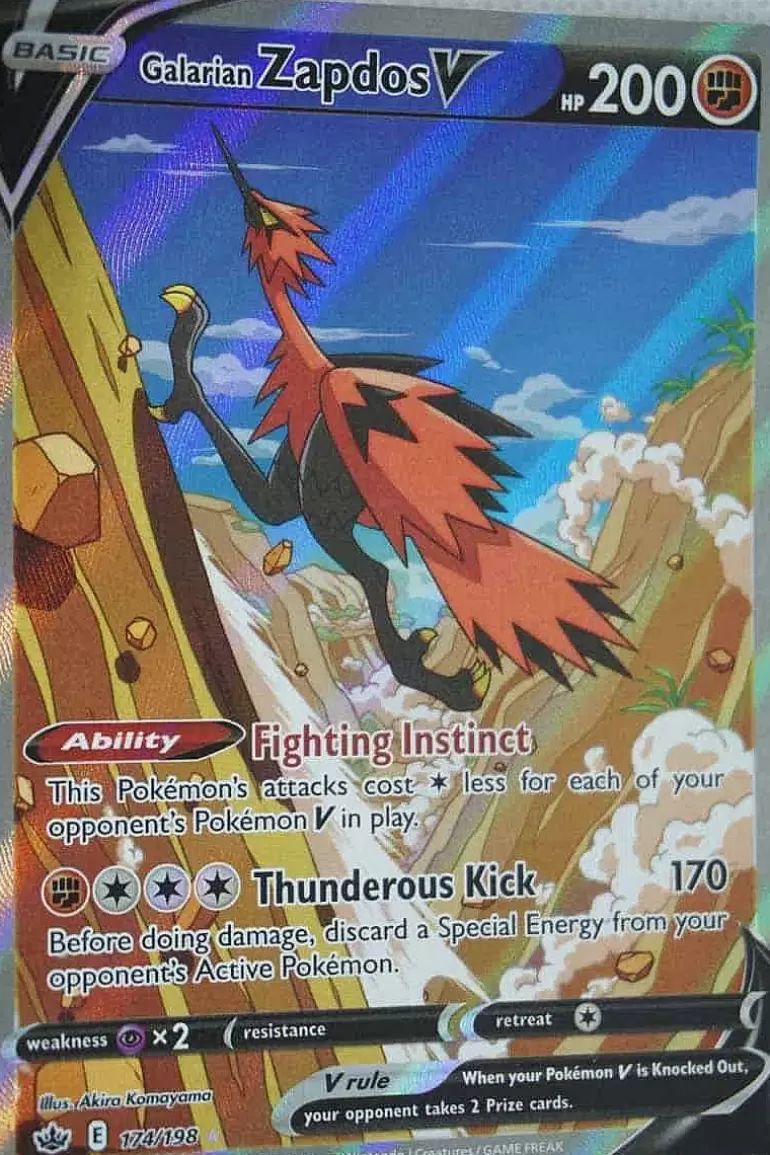 Pocket Monster Pokémon Kort-Galarian Zapdos V 174/198 Full Art