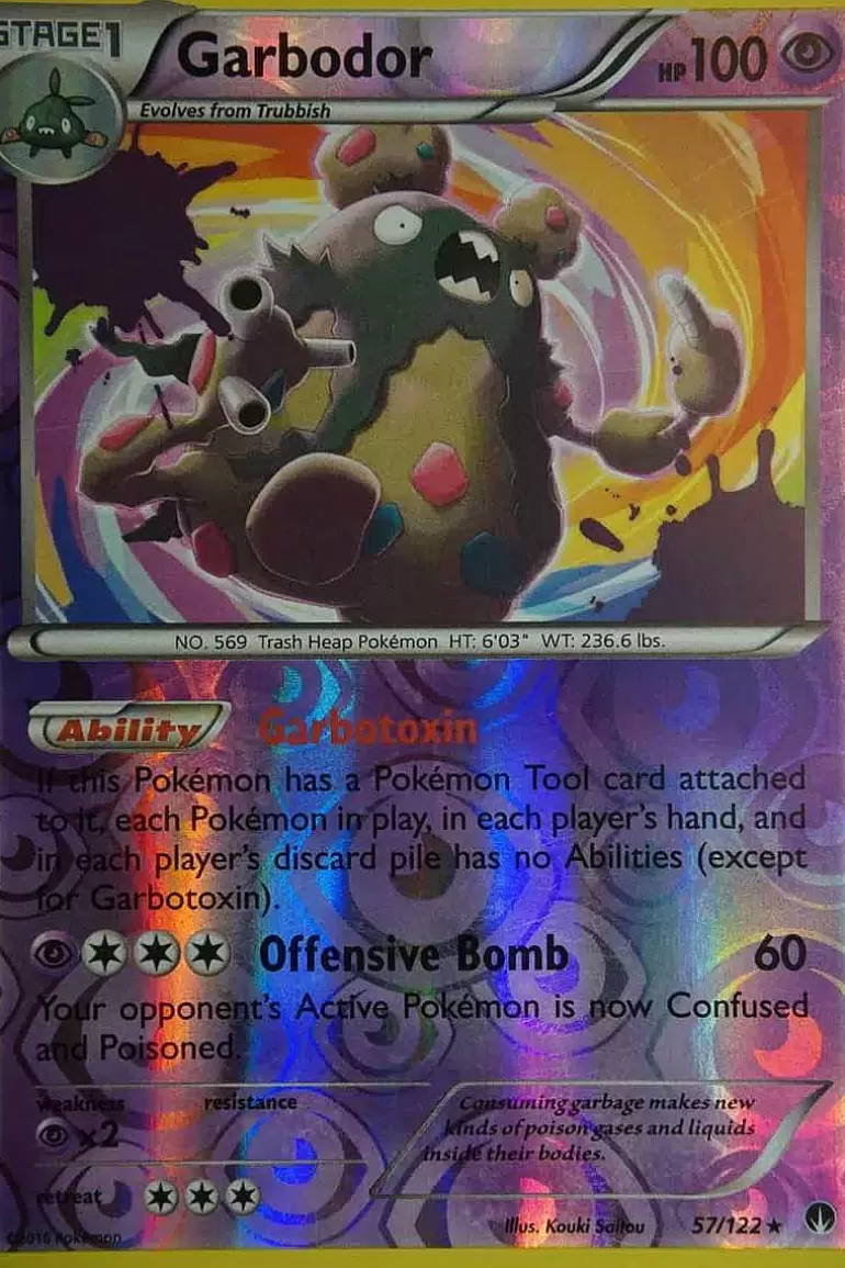 Pocket Monster Pokémon Kort-Garbodor 57/122 Holo Rare Reverse Holo