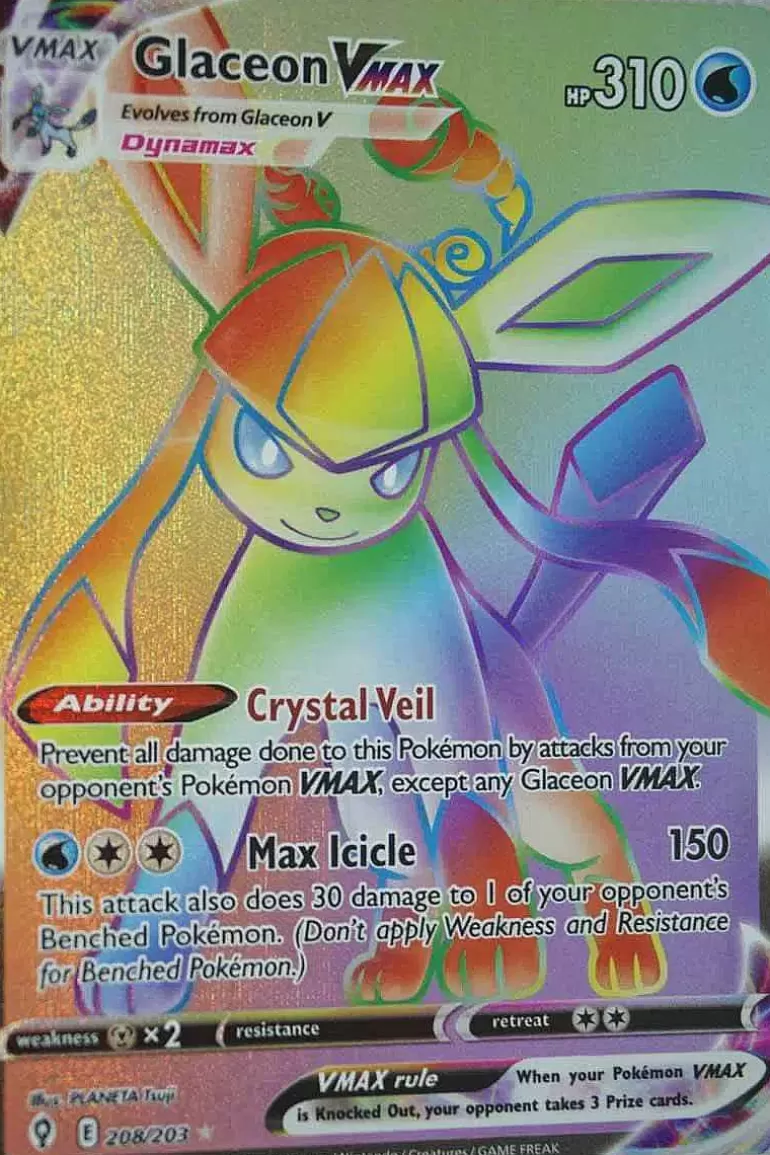 Pocket Monster Pokémon Kort-Glaceon Vmax 208/203 Hyper Rare