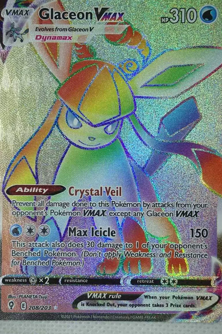 Pocket Monster Pokémon Kort-Glaceon Vmax 208/203 Hyper Rare