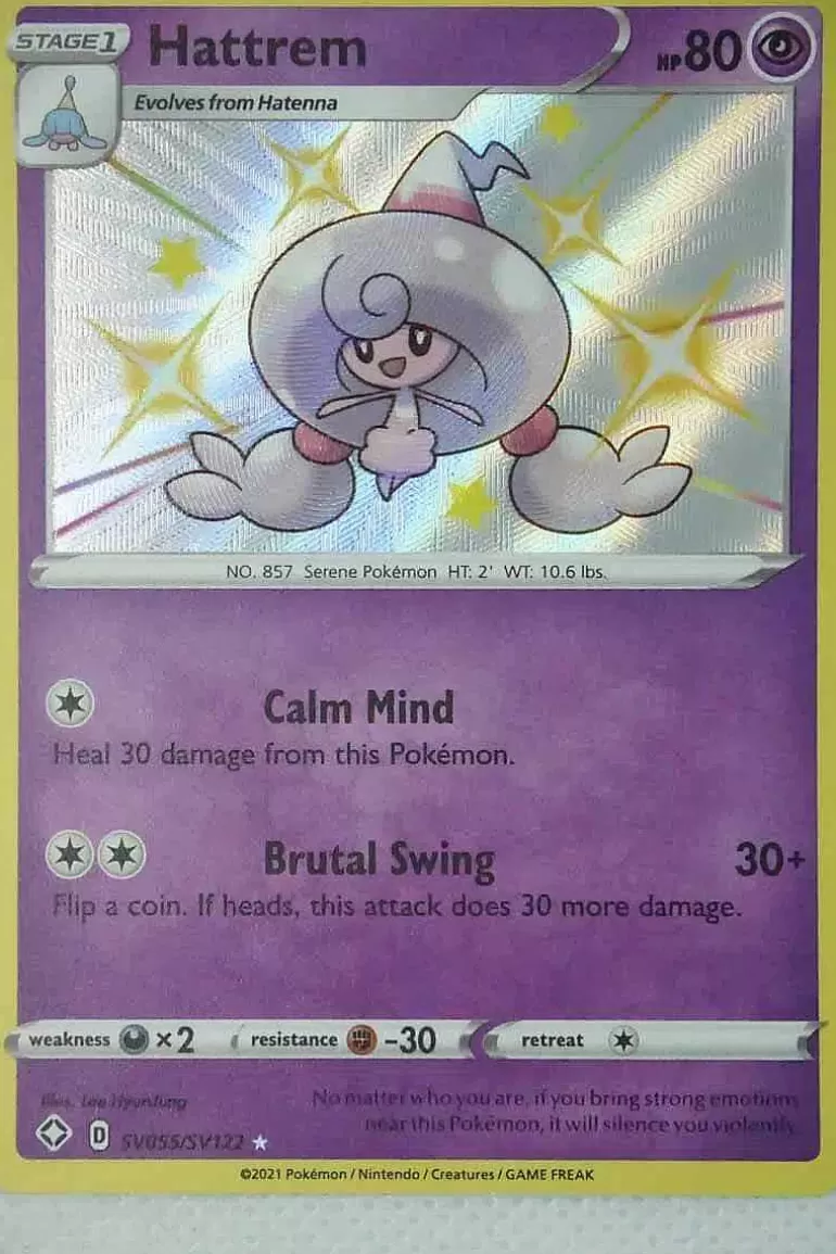 Pocket Monster Pokémon Kort-Hattrem Sv055/Sv122 Shiny Rare
