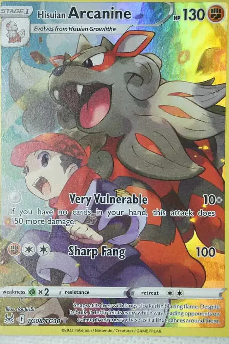 Pocket Monster Pokémon Kort-Hisuian Arcanine Tg08/Tg30 Holo Rare