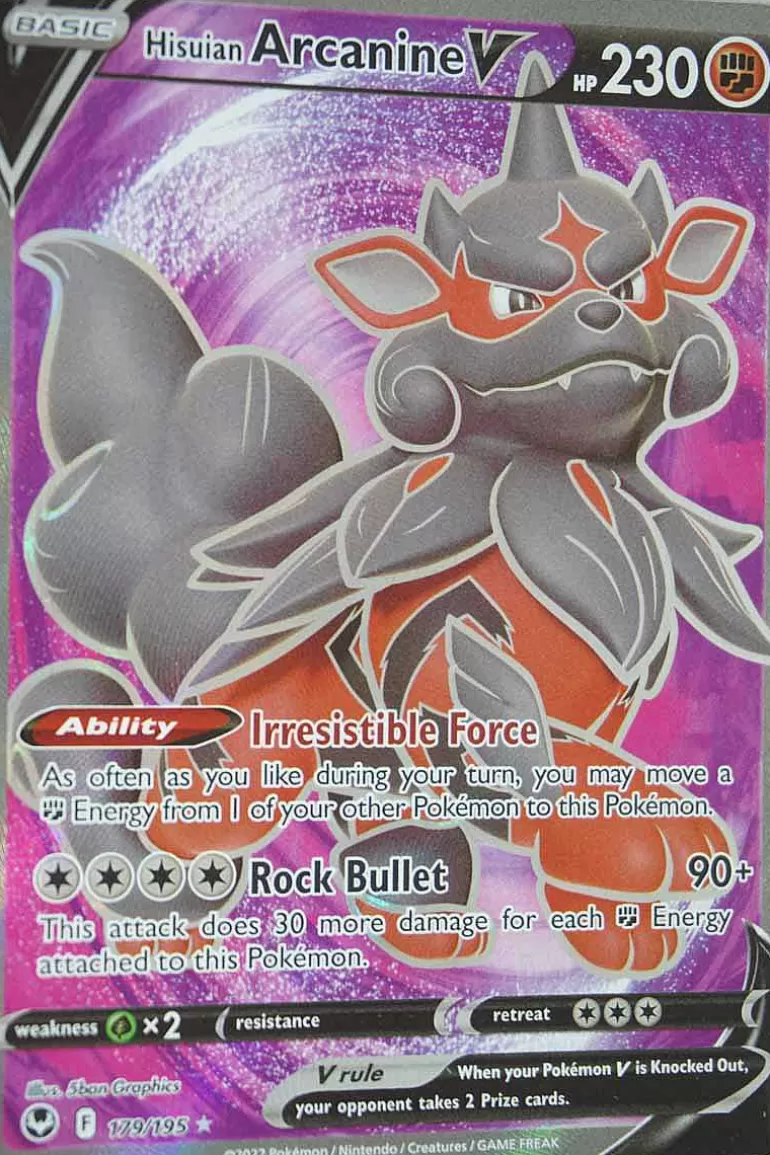 Pocket Monster Pokémon Kort-Hisuian Arcanine V 179/195 Full Art