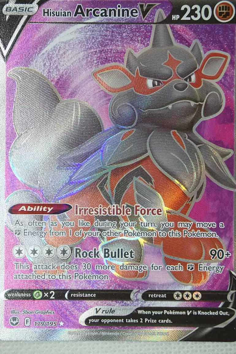 Pocket Monster Pokémon Kort-Hisuian Arcanine V 179/195 Full Art