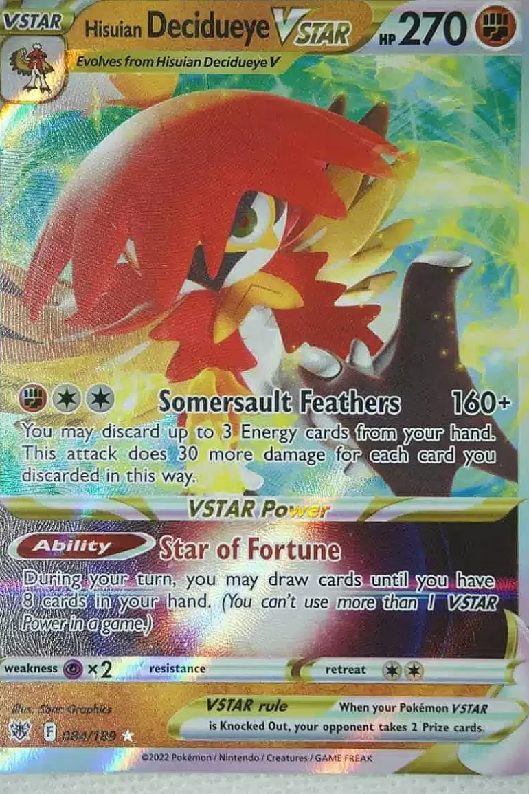 Pocket Monster Pokémon Kort-Hisuian Decidueye Vstar 084/189