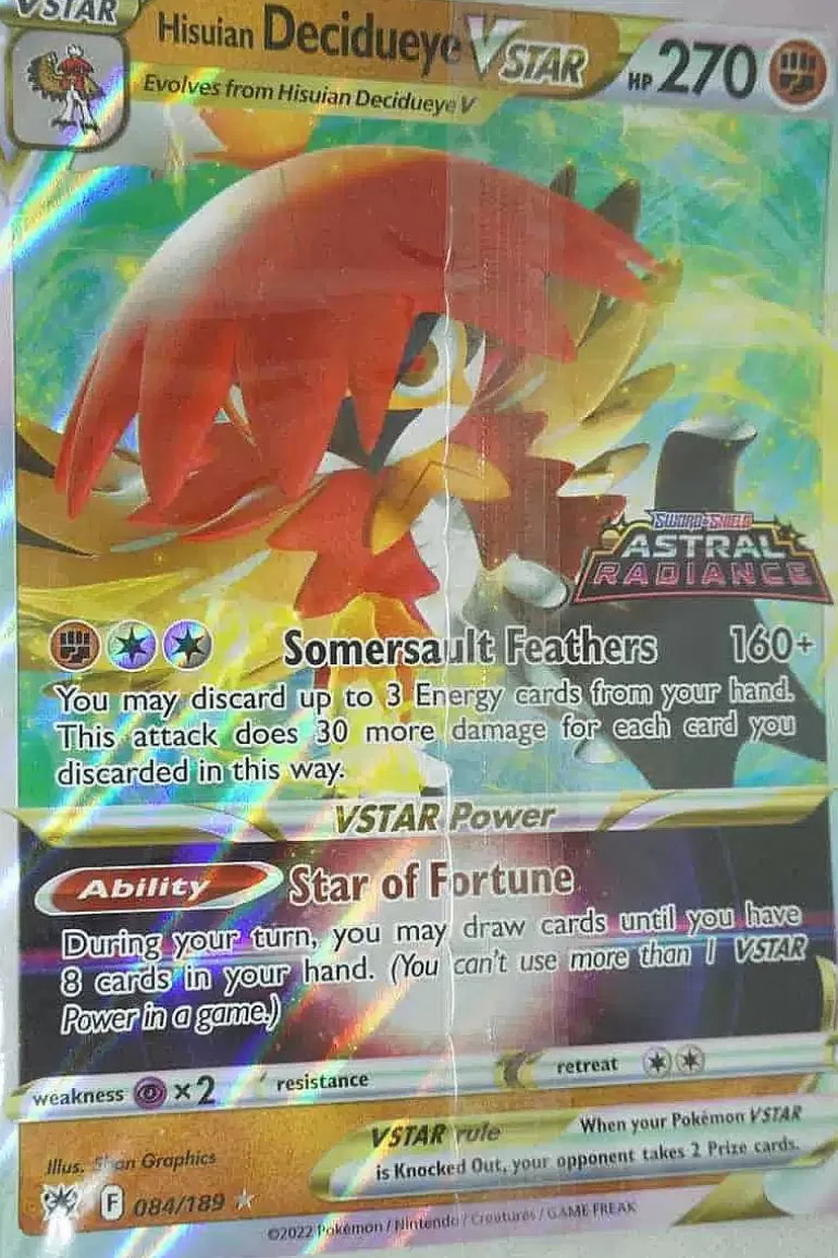 Pocket Monster Pokémon Kort-Hisuian Decidueye Vstar 084/189 Stor Forseglet