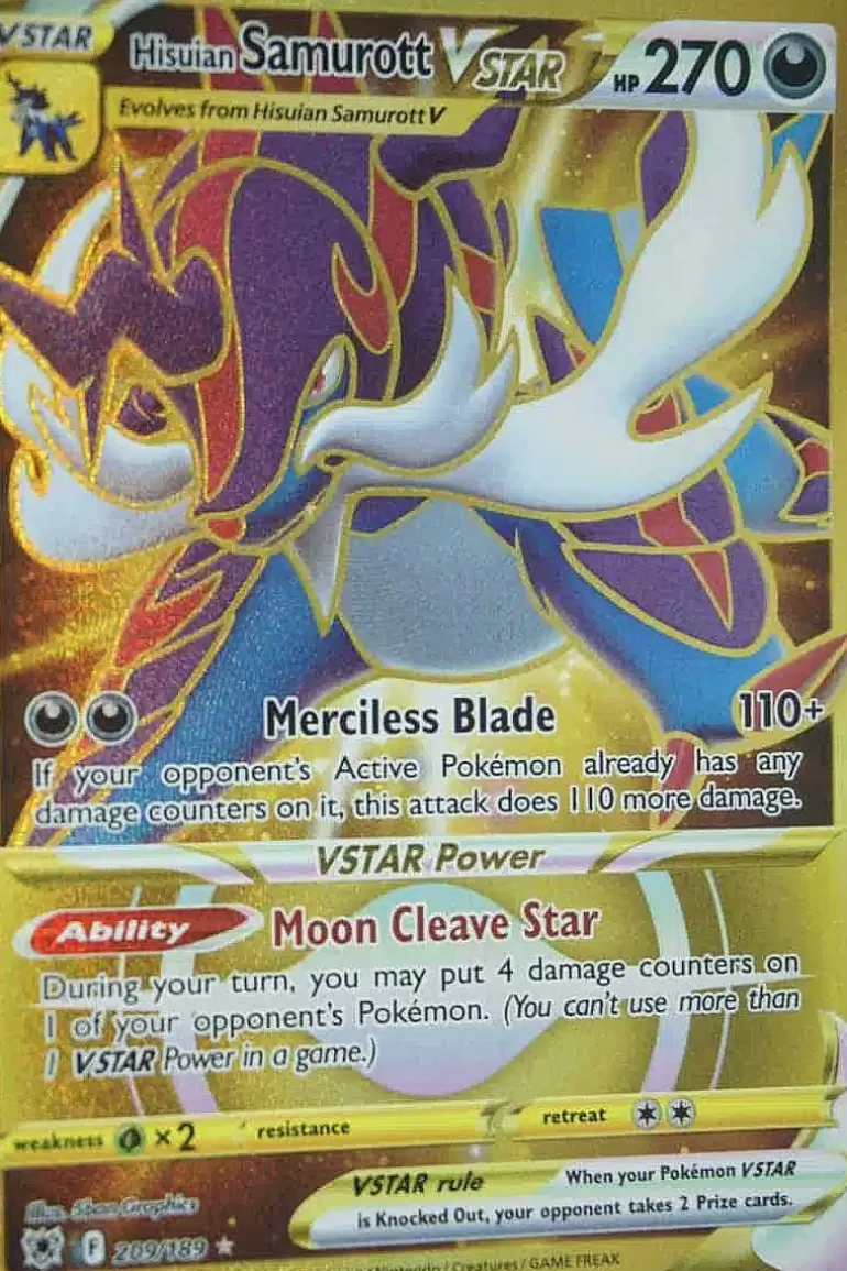 Pocket Monster Pokémon Kort-Hisuian Samurott Vstar 209/189 Secret Rare
