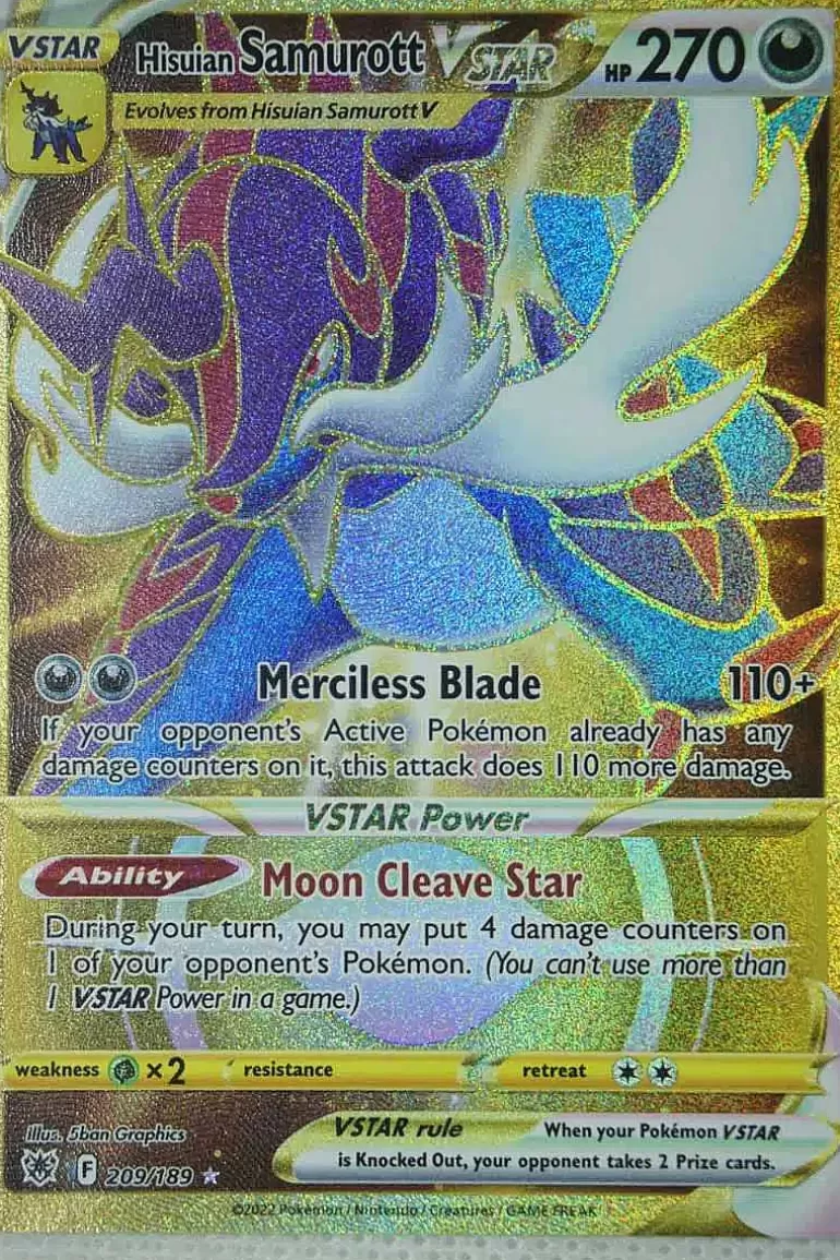 Pocket Monster Pokémon Kort-Hisuian Samurott Vstar 209/189 Secret Rare