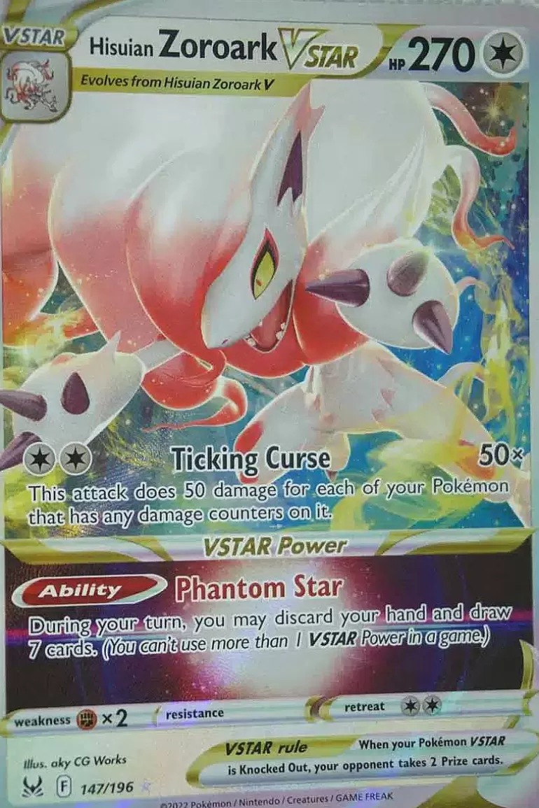 Pocket Monster Pokémon Kort-Hisuian Zoroark Vstar 147/196