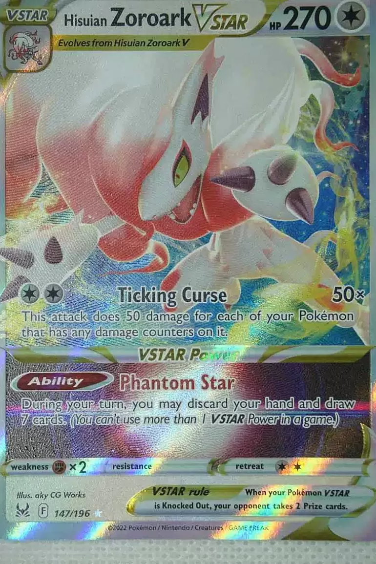 Pocket Monster Pokémon Kort-Hisuian Zoroark Vstar 147/196
