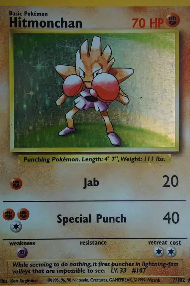 Pocket Monster Pokémon Kort-Hitmonchan 7/102 Holo Rare