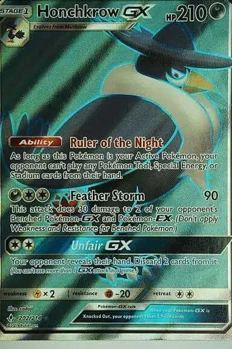 Pocket Monster Pokémon Kort-Honchkrow Gx 202/214 Full Art