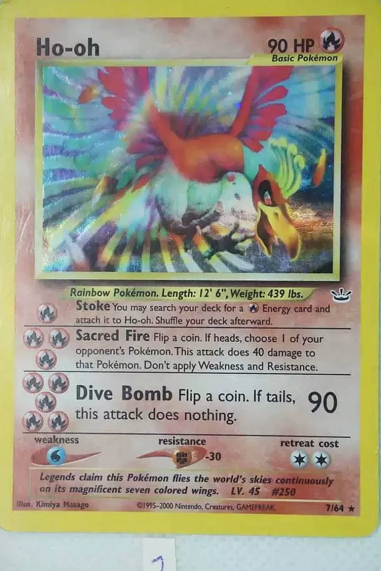 Pocket Monster Pokémon Kort-Ho-Oh 7/64 Holo Rare 2