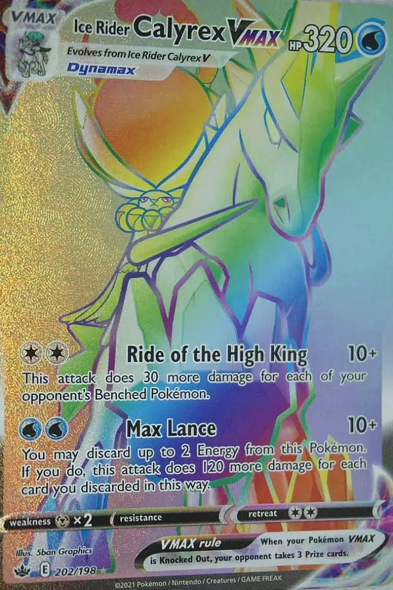 Pocket Monster Pokémon Kort-Ice Rider Calyrex Vmax 202/198 Hyper Rare