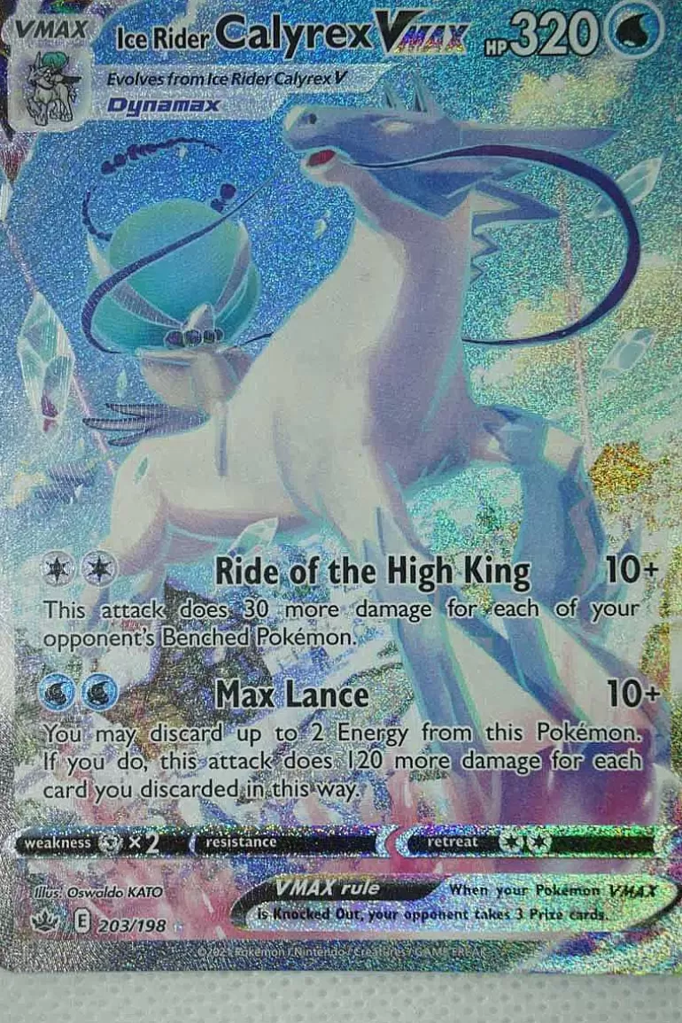 Pocket Monster Pokémon Kort-Ice Rider Calyrex Vmax 203/198 Secret Rare