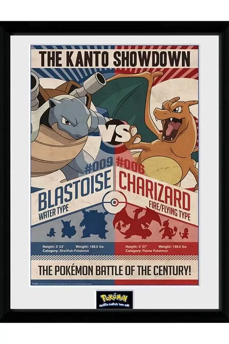 Pocket Monster Pokémon Til Børneværelset-Indrammet Billede Med Blastoise Vs Charizard