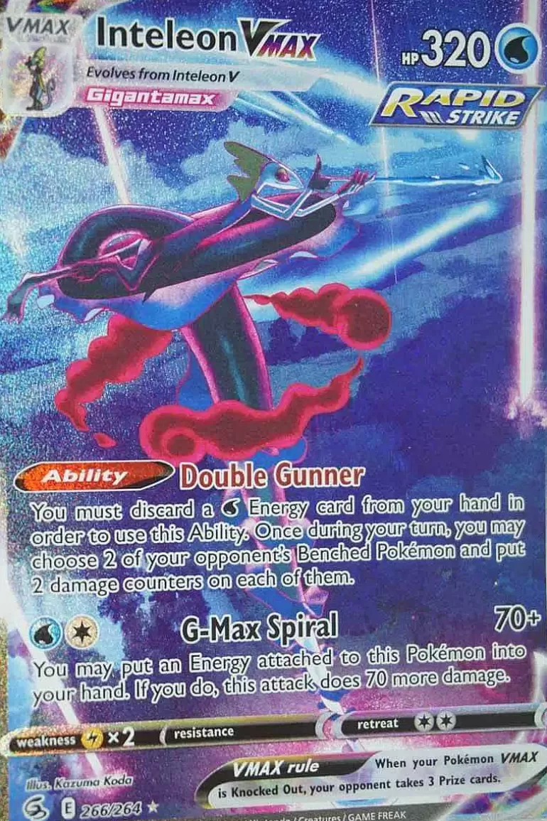 Pocket Monster Pokémon Kort-Inteleon Vmax 266/264 Alternate Art Secret Rare